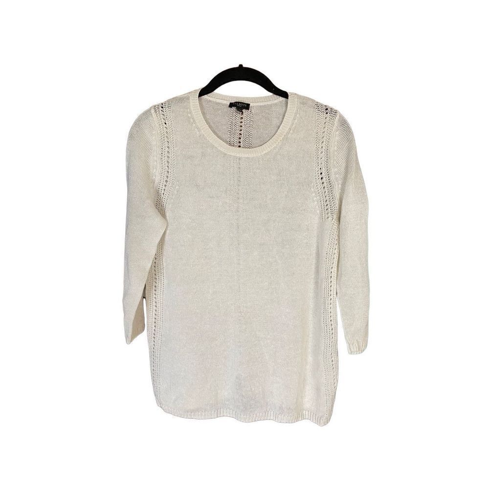 Talbots women’s 100% linen white light weight open weave sweater S/MP